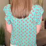 THML TURQUOISE FLUTTER SLEEVE TOP 4.1