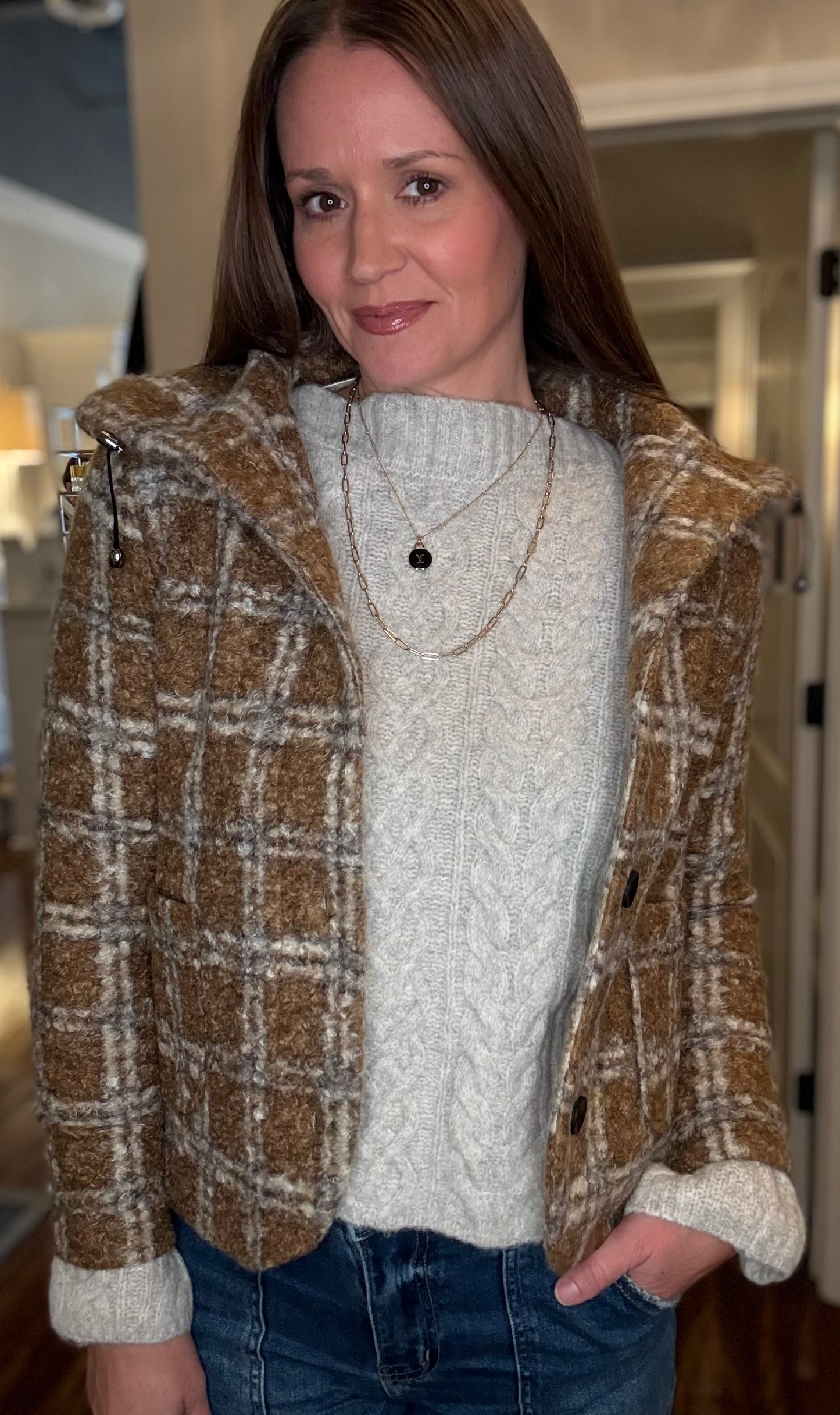 TRISHA TYLER PLAID BOUCLE JACKET 10.31