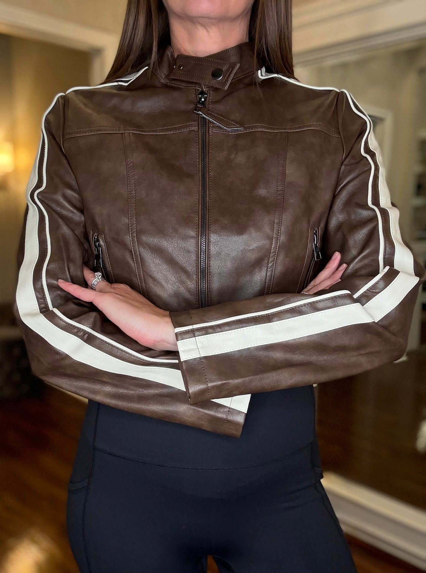 BROWN VEGAN LEATHER JACKET 8.5