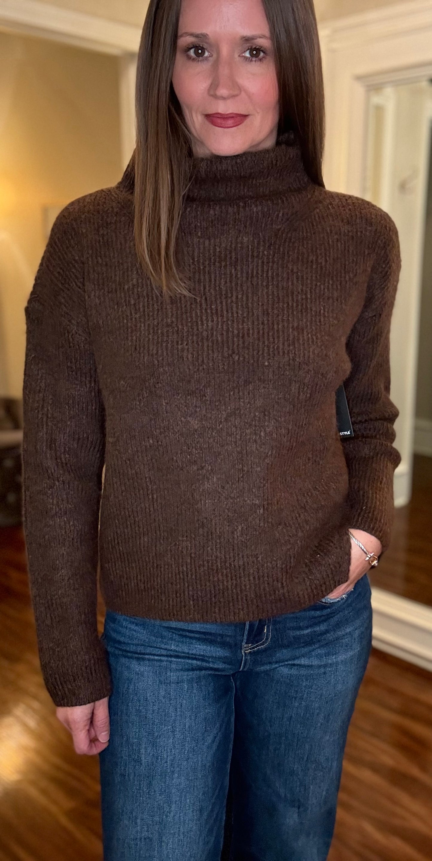 RD STYLE BROWN COWL NECK SWEATER 10.24