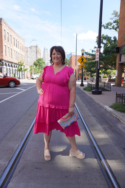 ENTRO HOT PINK TIERED DRESS