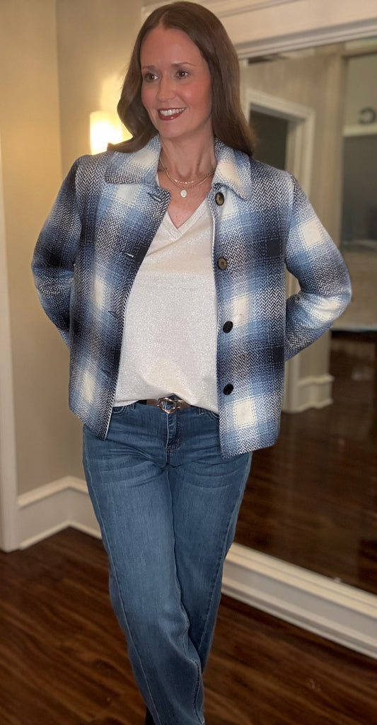 MOLLY BRACKEN BLUE PLAID JACKET 8.15