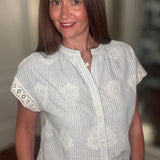 EMBROIDERED STRIPE BUTTON UP 7.2