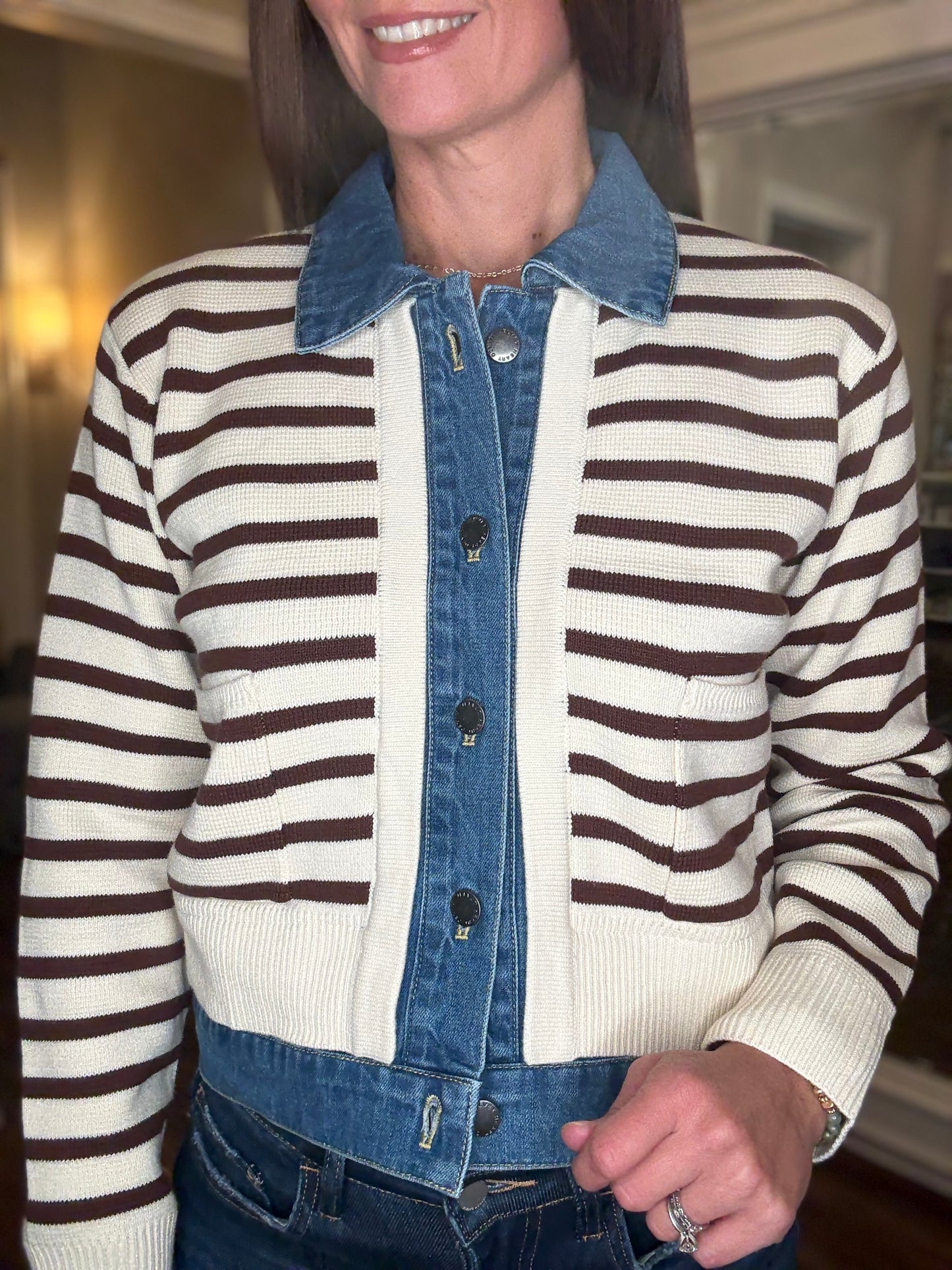 VELVET HEART MIXED MEDIA SWEATER WITH STRIPES 8.26