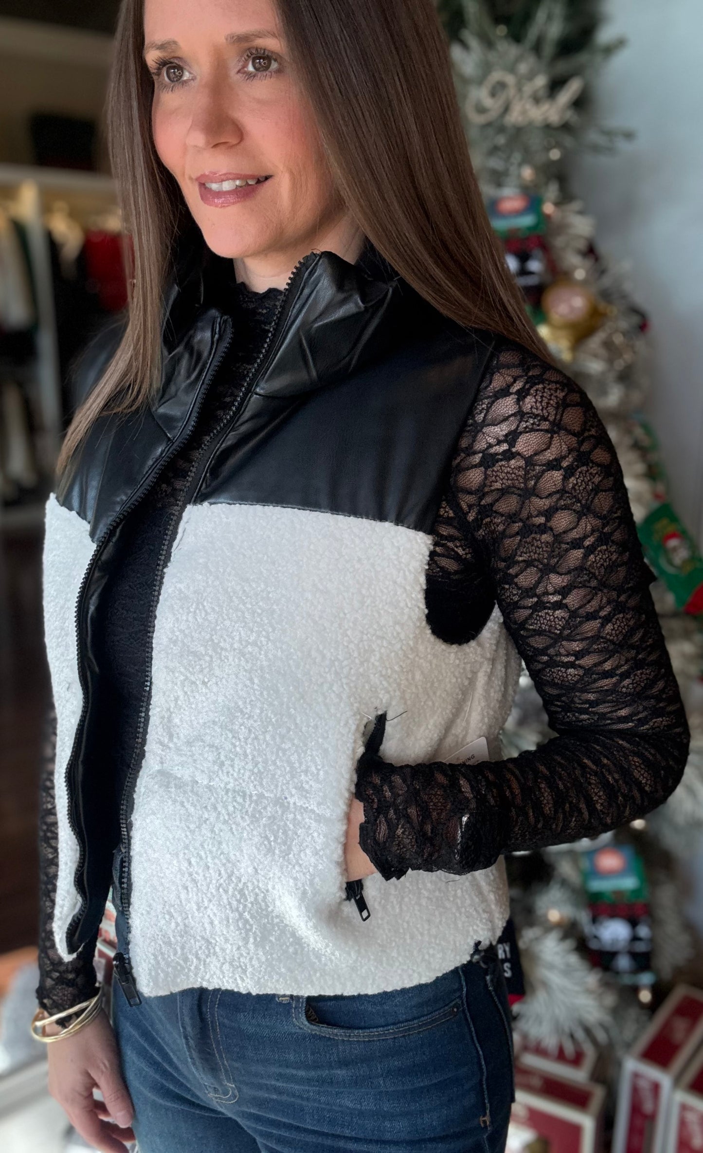 FAUX LEATHER SHERPA VEST 11.24