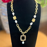 SUSAN SHAW SQUARE AND PEARL NECKLACE 3218