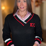KC RED AND BLACK V NECK SWEATER 9.30