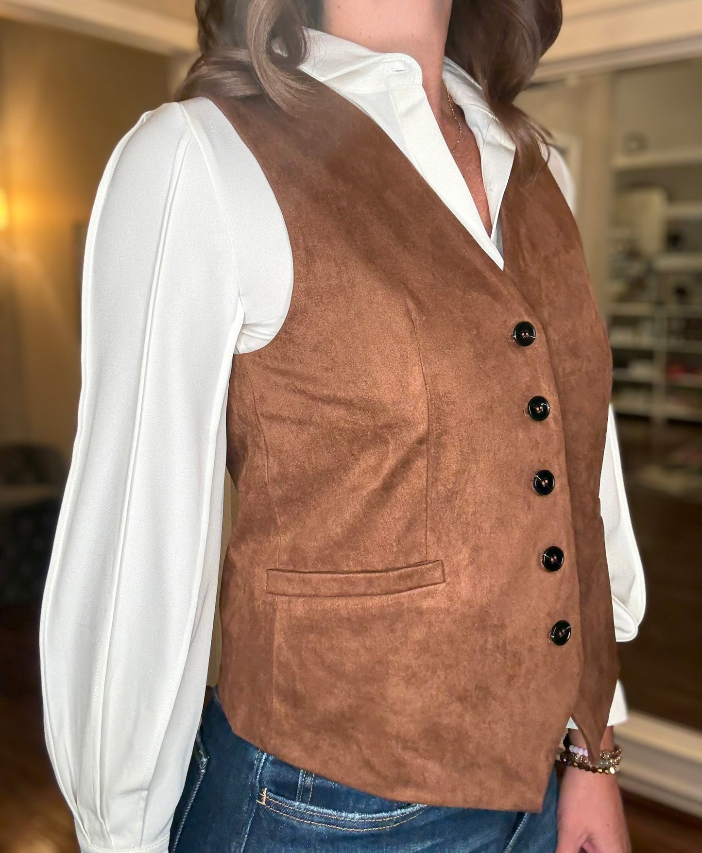 MOLLY BRACKEN SUEDE BUTTON VEST 9.2