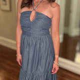 B&Y AERIES HALTER DRESS BLUE STRIPED 6.13