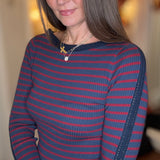 TRU LUXE STRIPE SWEATER WITH CROCHET TRIM 9.26