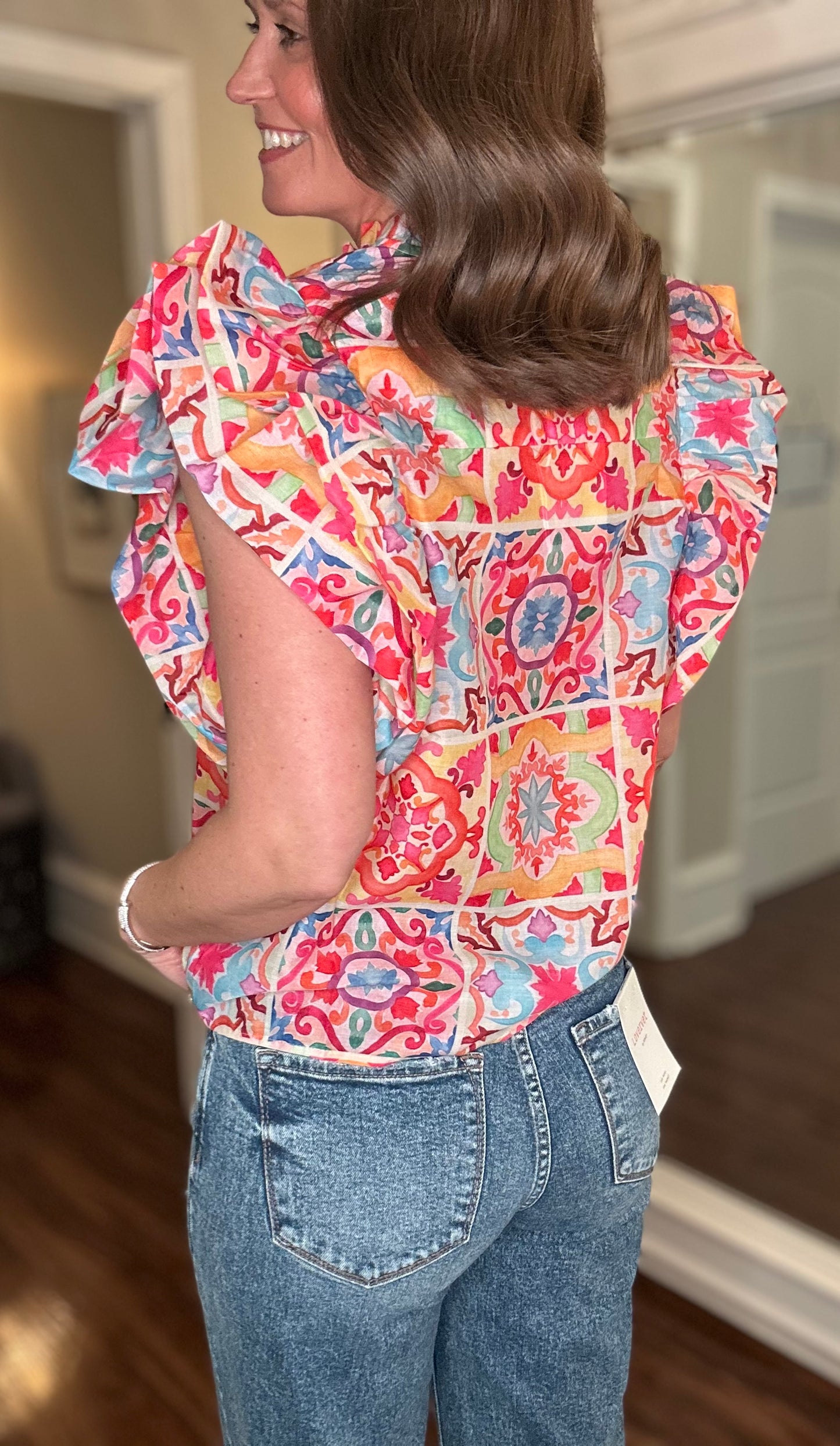 THML FLORAL FLUTTER SLEEVE TOP 1.29