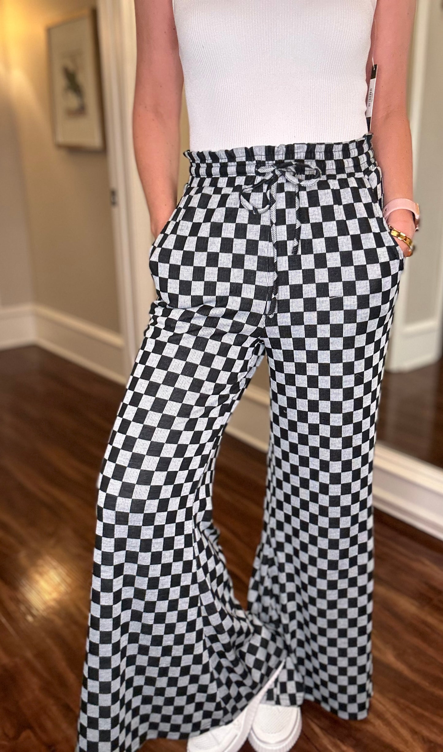 CHECKERBOARD KNIT PALAZZO PANT 1.07