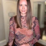 HEM AND THREAD MOSAIC PRINT MESH TOP 9.1