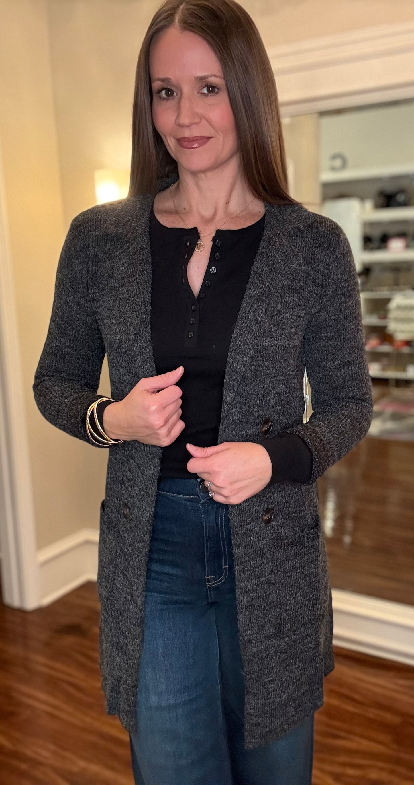 ACTIVE BASIC NOTCHED COLLAR BUTTON SWEATER JACKET 11.4