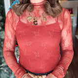 HEM AND THREAD MOCK NECK LACE TOP (multiple colors) 12.12