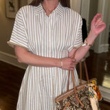 PLEATED WAIST STRIPED SHIRT DRESS 4.10