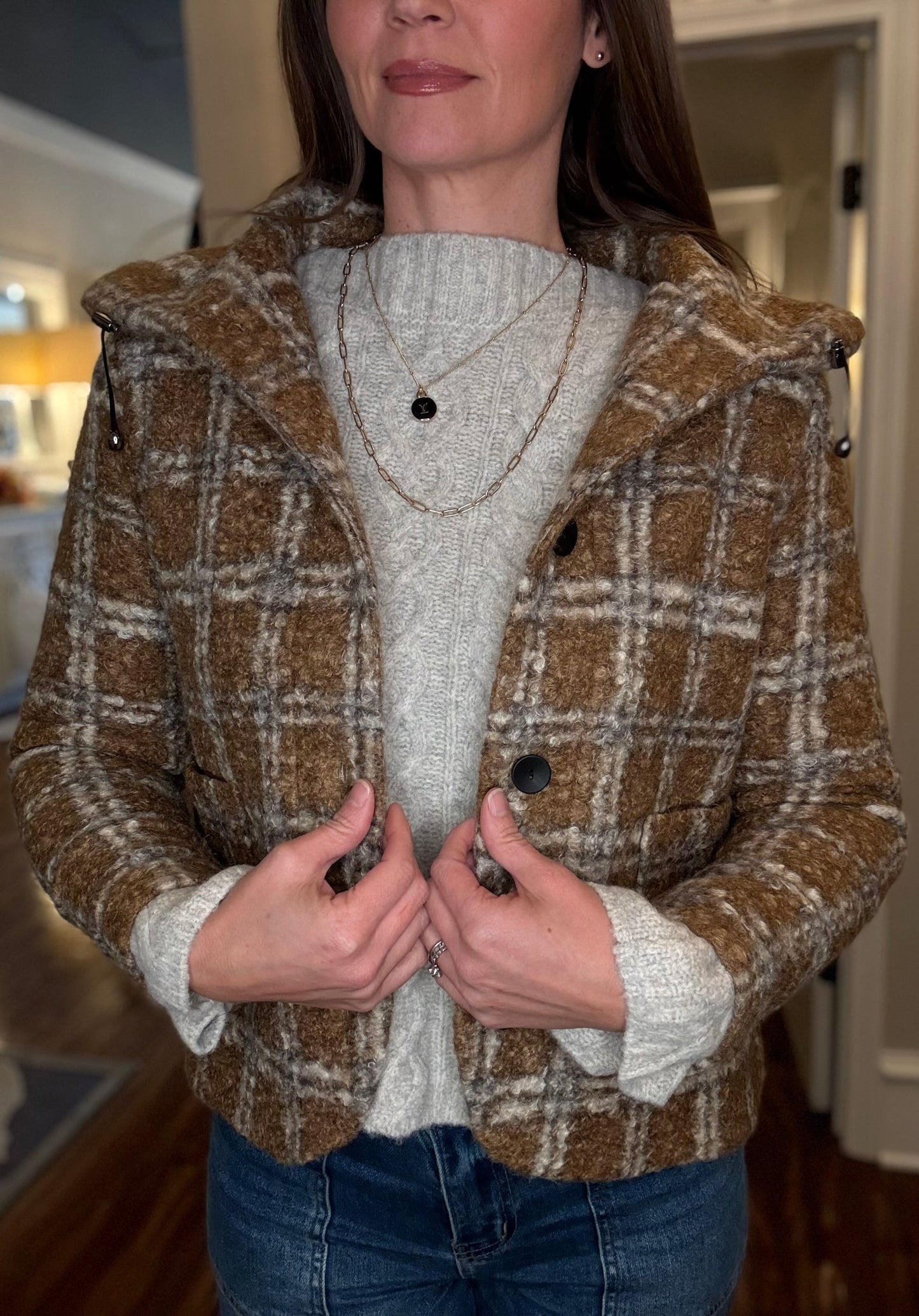 TRISHA TYLER PLAID BOUCLE JACKET 10.31