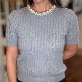BRAND BAZAR CABLE KNIT WITH PEARL NECKLINE 9.22