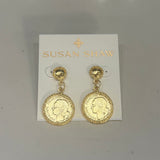 SUSAN SHAW GOLD COIN DROP EARRINGS 1536G
