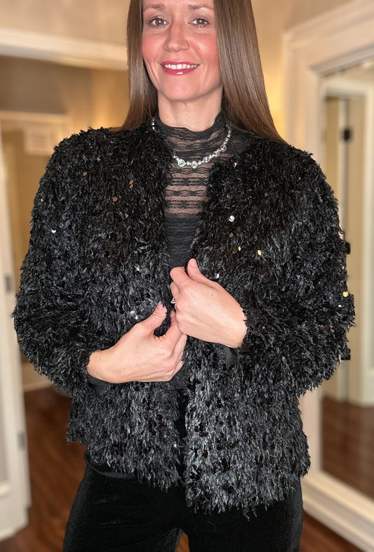 HOLIDAY SEQUIN FURRY JACKET FINAL SALE