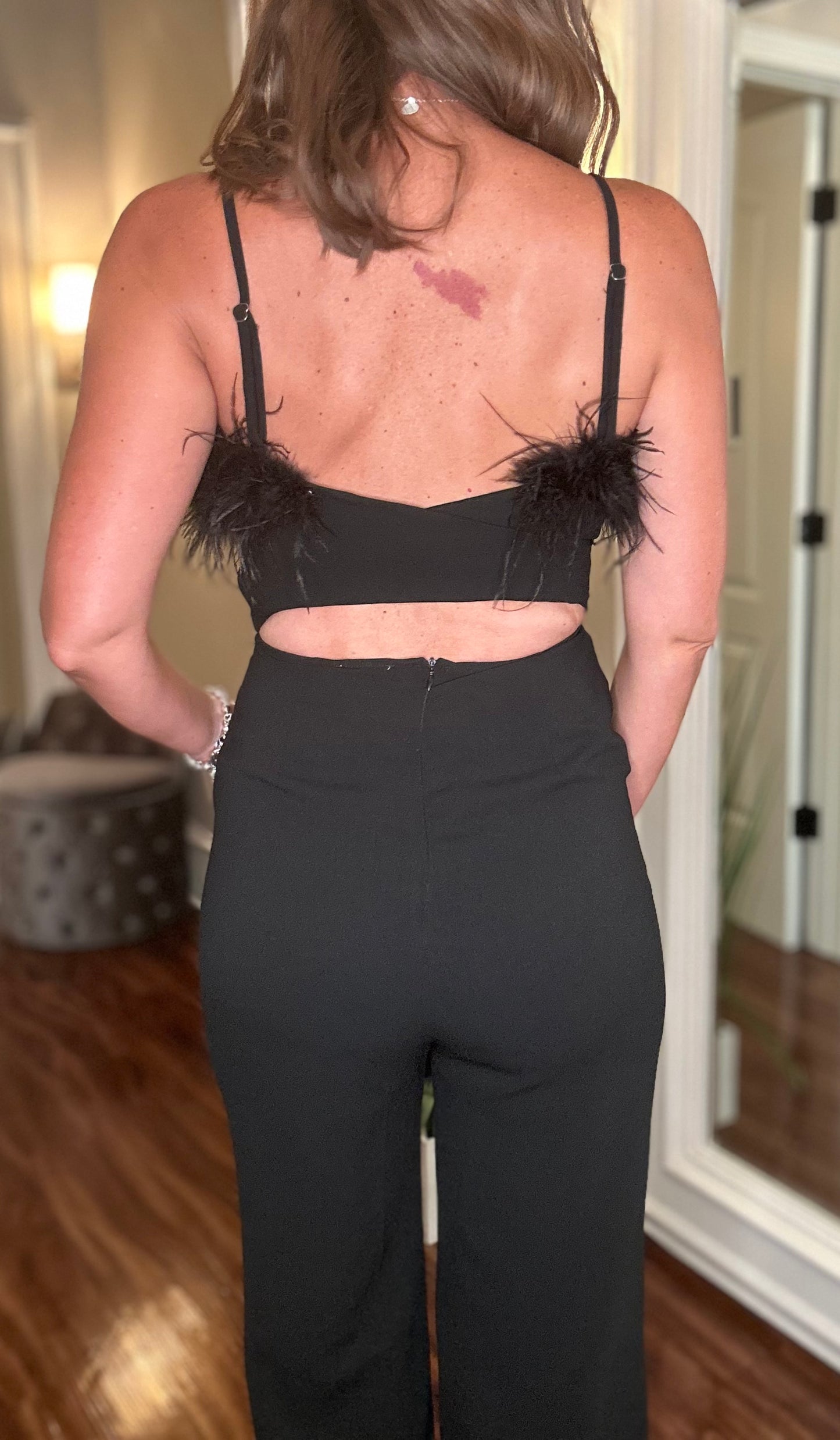 ENTRO FEATHER TRIM ROMPER BLACK 8.2