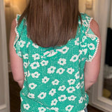 THML GREEN FLOWER PRINT RUFFLE TOP 4.24