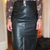MABLE BLACK FAUX LEATHER MIDI SKIRT 9.22