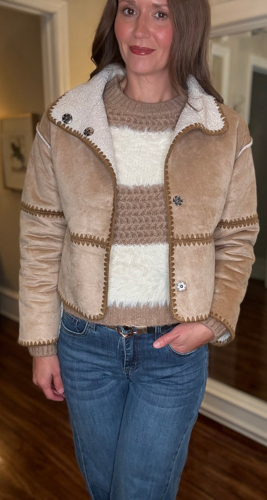 MOLLY BRACKEN BEIGE AND OFF WHITE SWEATER 8.15