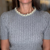 BRAND BAZAR CABLE KNIT WITH PEARL NECKLINE 9.22