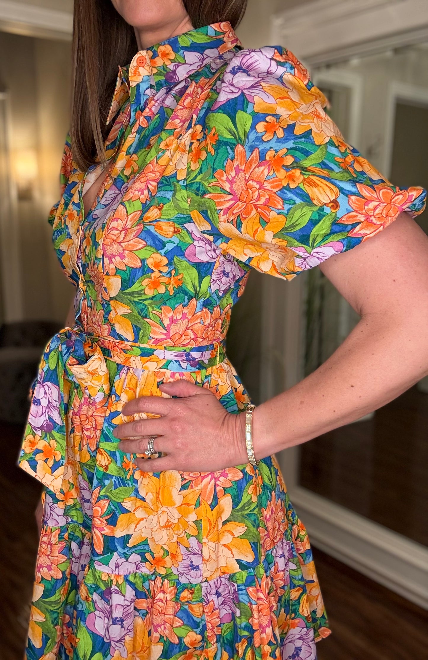 FLYING TOMATO FLORAL PRINT BUTTON FRONT DRESS 3.25