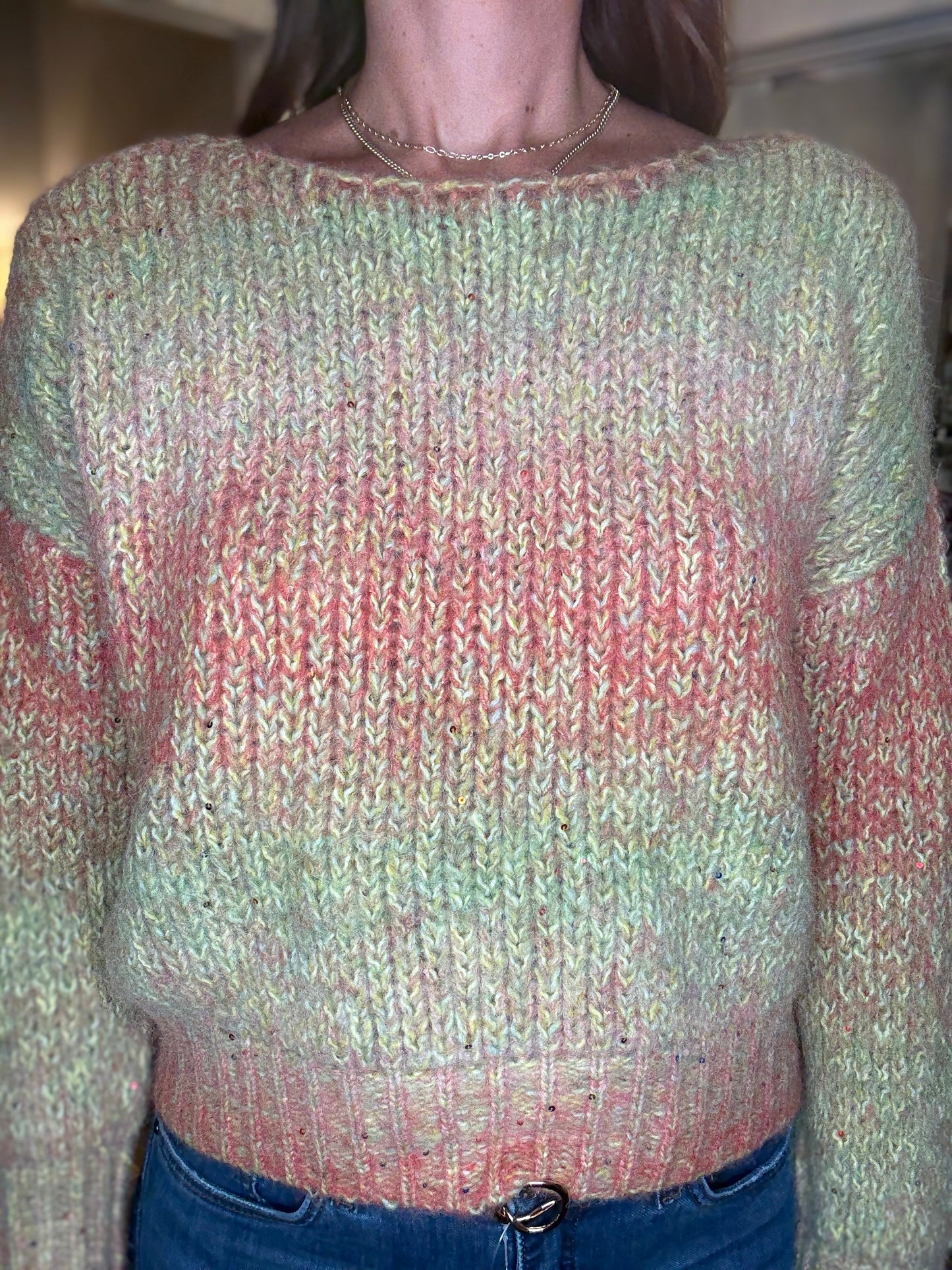 MOLLY BRACKEN LIME GREEN SWEATER WITH SPARKLE 8.15