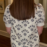 ENTRO OATMEAL AND BLUE EMBROIDERED TOP 2.18