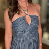 B&Y AERIES HALTER DRESS BLUE STRIPED 6.13