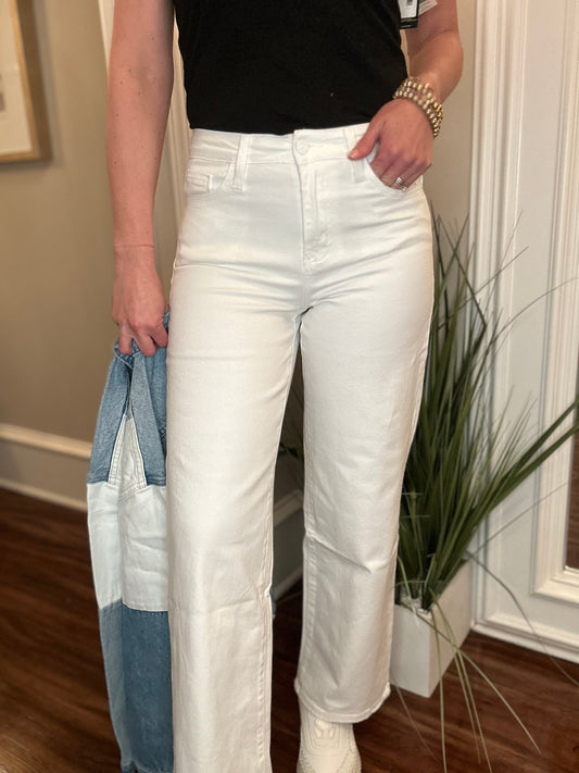 BAYEAS WHITE WIDE LEG JEANS