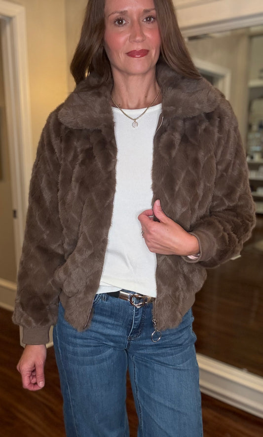 MOLLY BRACKEN BROWN FAUX FUR JACKET 8.15