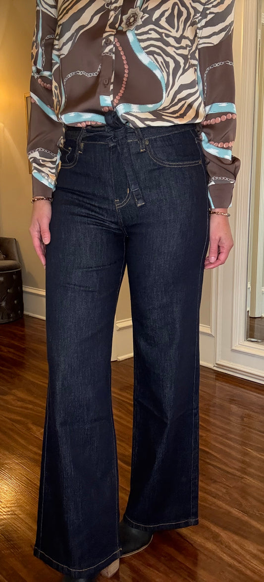 BAYEAS HIGH RISE BELTED WIDE LEG INDIGO 9.30