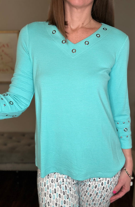 V NECK TOP WITH EMBELLISHMENT