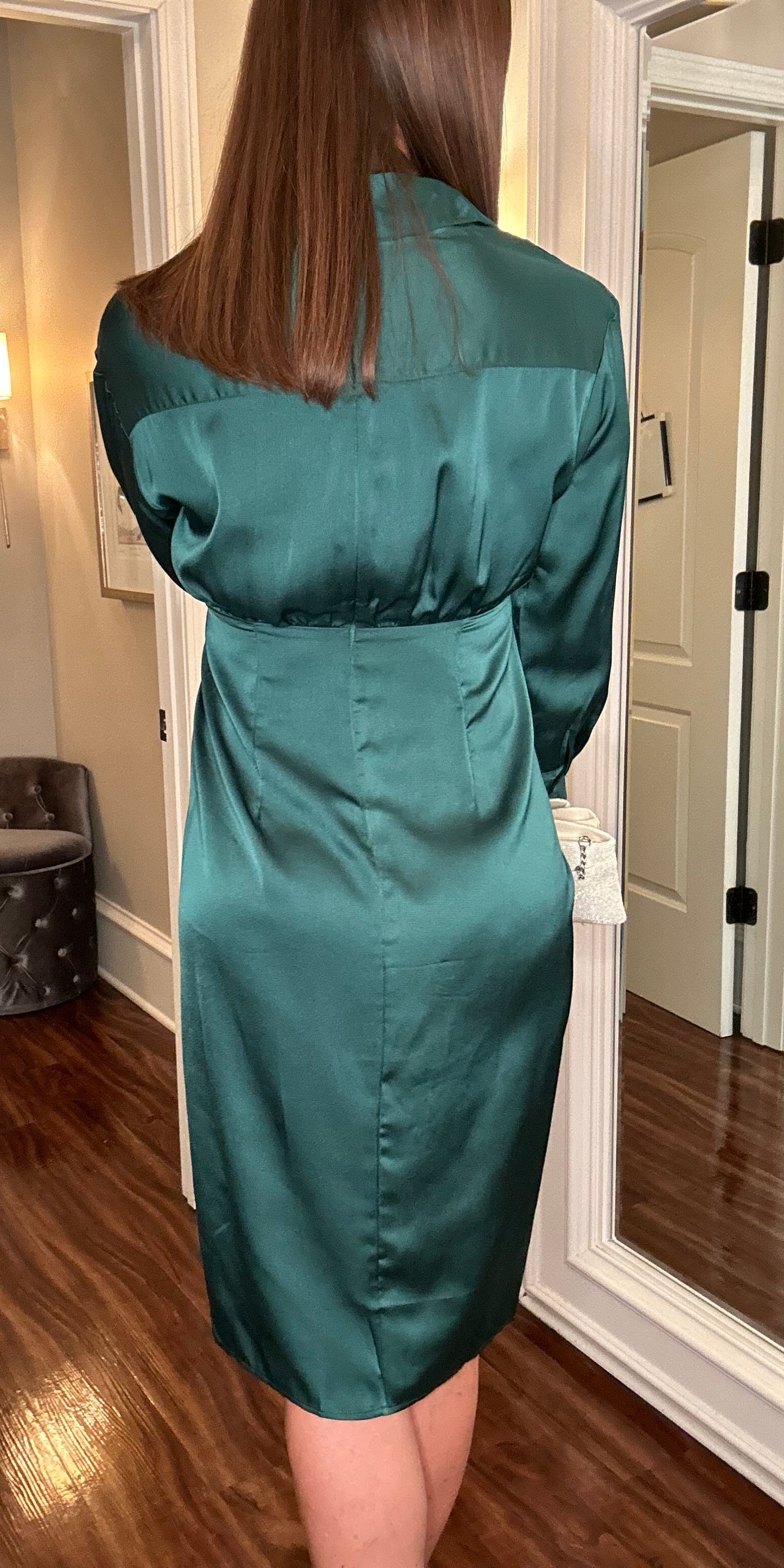 DRESS DAY RUCHED SHIRT SATIN MIDI DRESS 10.4