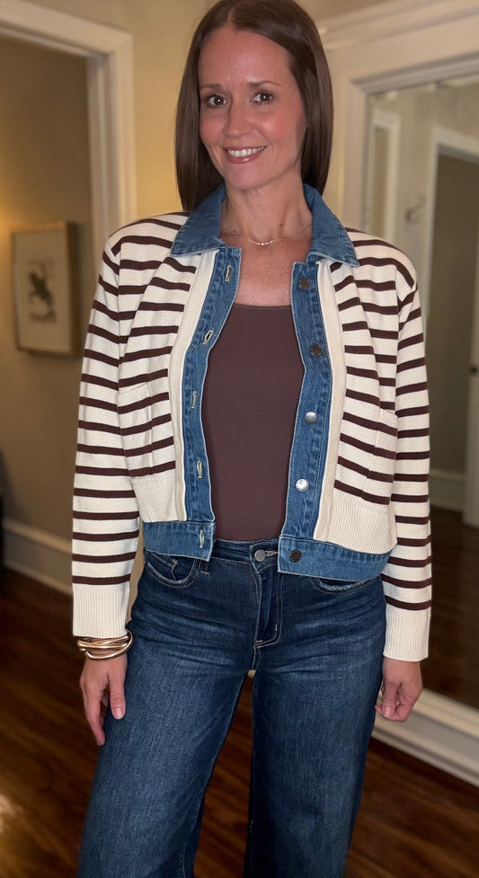 VELVET HEART MIXED MEDIA SWEATER WITH STRIPES 8.26