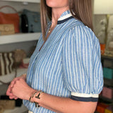 THML BLUE S/S STRIPED V NECK TOP 4.1