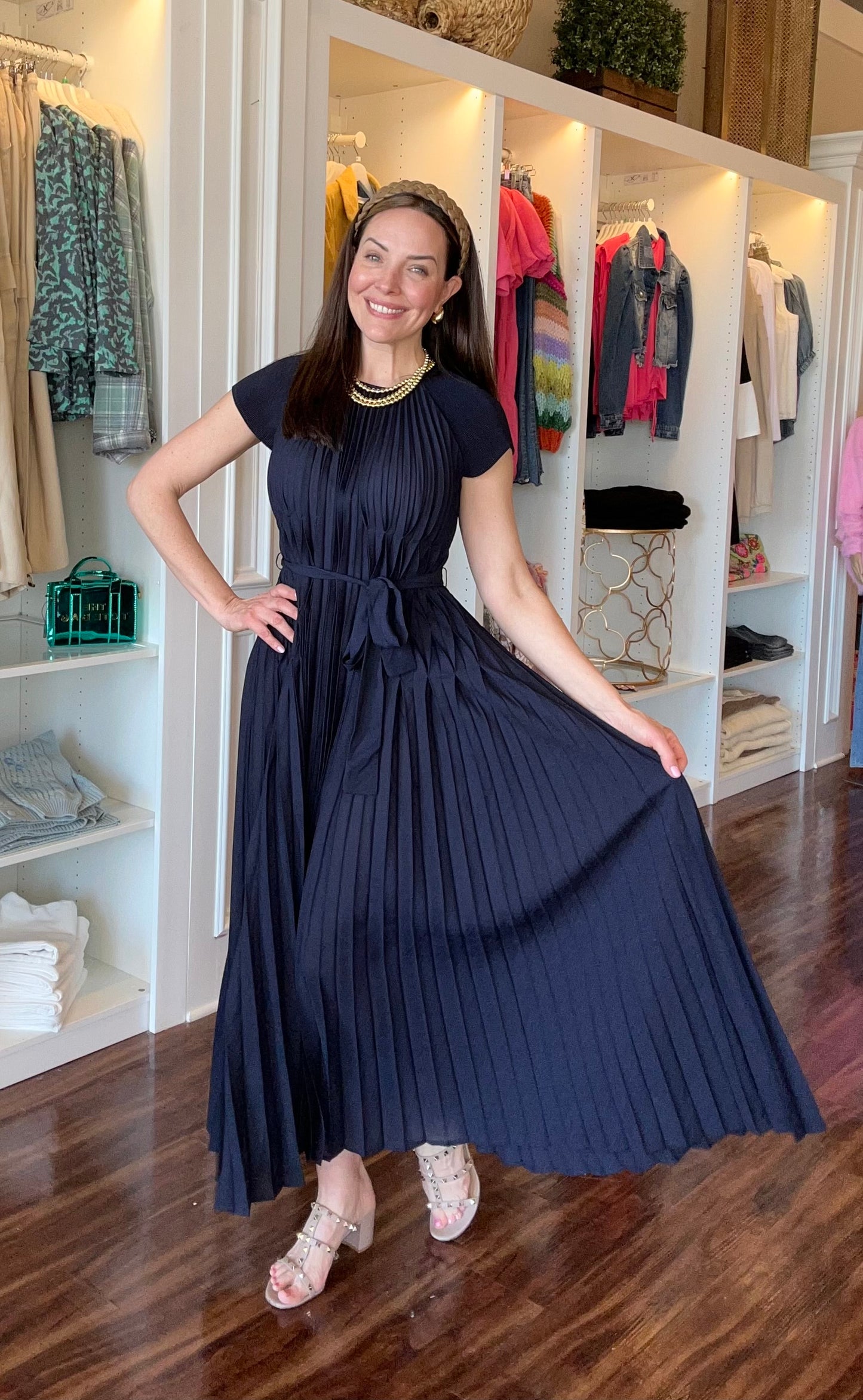CURRENT AIR PLEATED MAXI DRESS